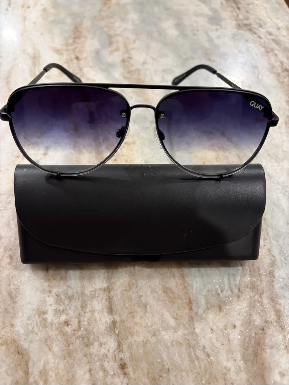 Quay Australia Black Frame Sunglasses with Gradient Purple Lenses